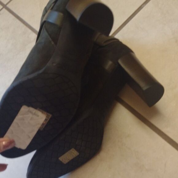 Jimmy Choo suede bootie in army green w gold buckle size 7.5